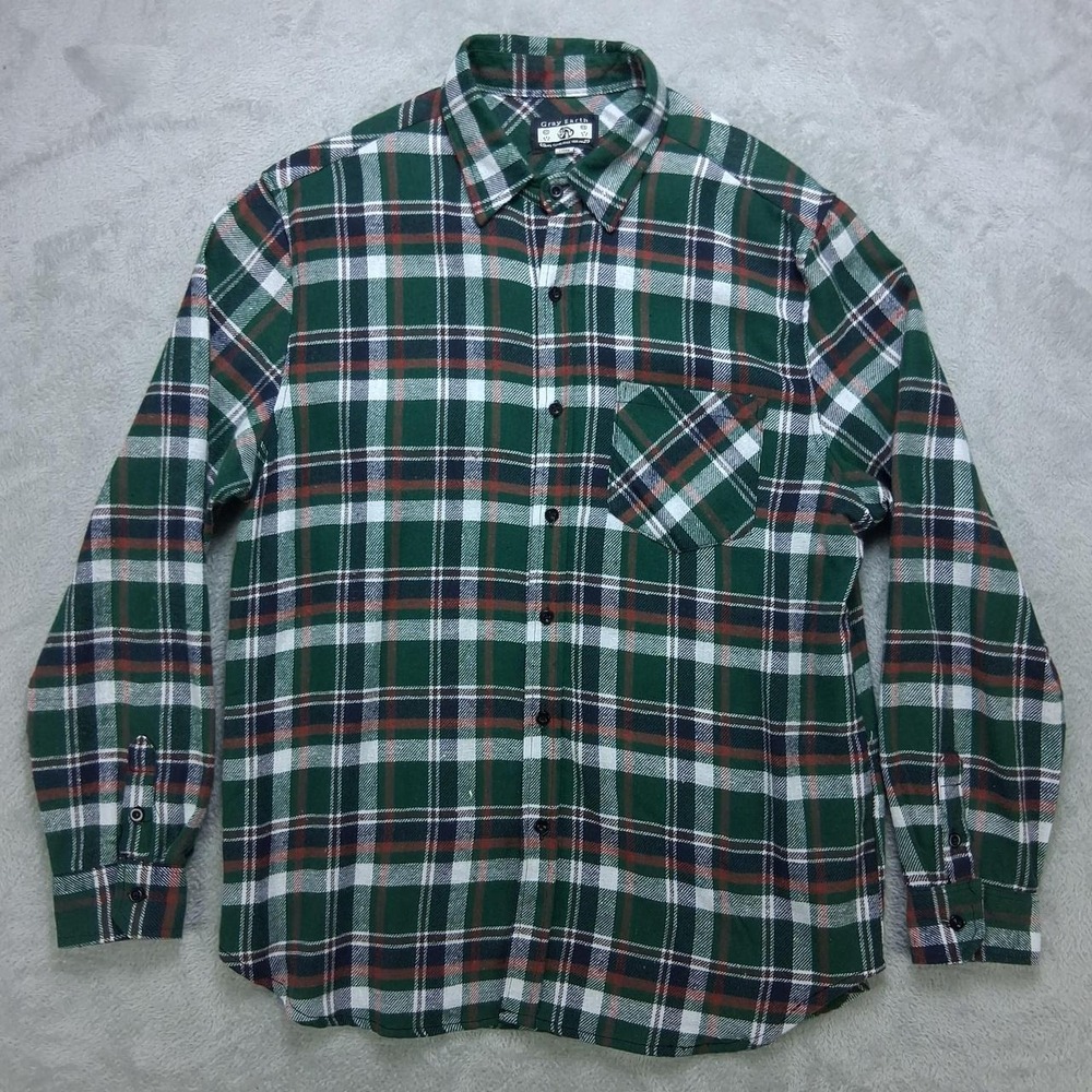 Gray Earth Mens Green Plaid Flannel Button Up Shirt Long Sleeve Grunge Large